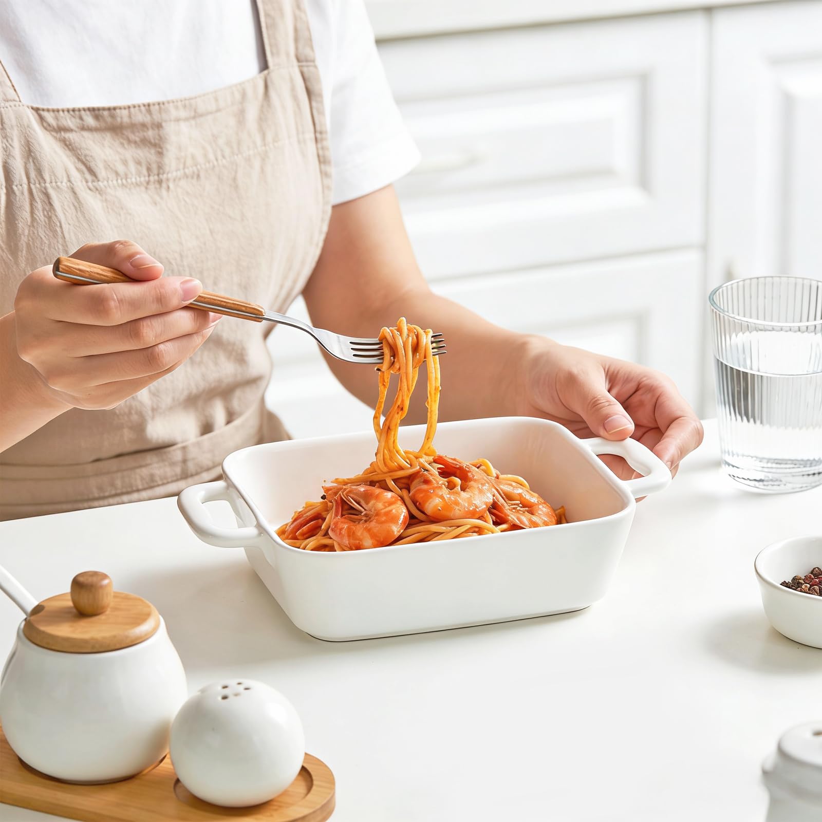 Set di 4 mini pirofile rettangolari in ceramica, per lasagne, porzioni singole, piccola teglia con manici, adatta al forno e lavabile in lavastoviglie