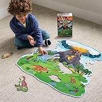 Vista 2 de Rompecabezas de piso de la Isla de Dinosaurios de Peaceable Kingdom - Piezas de rompecabezas gruesas y resistentes - Incluye caja de almacenamiento