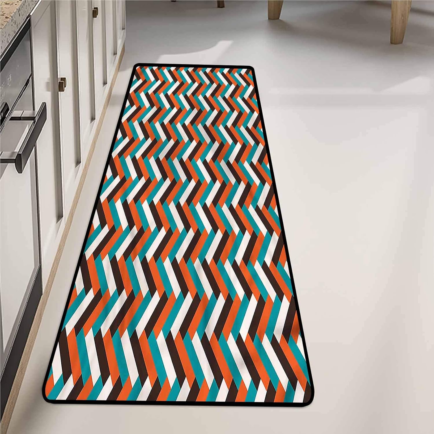Bathroom Runner Rug 20 x 48 Inch, Mid Century Retro Herringbone Non