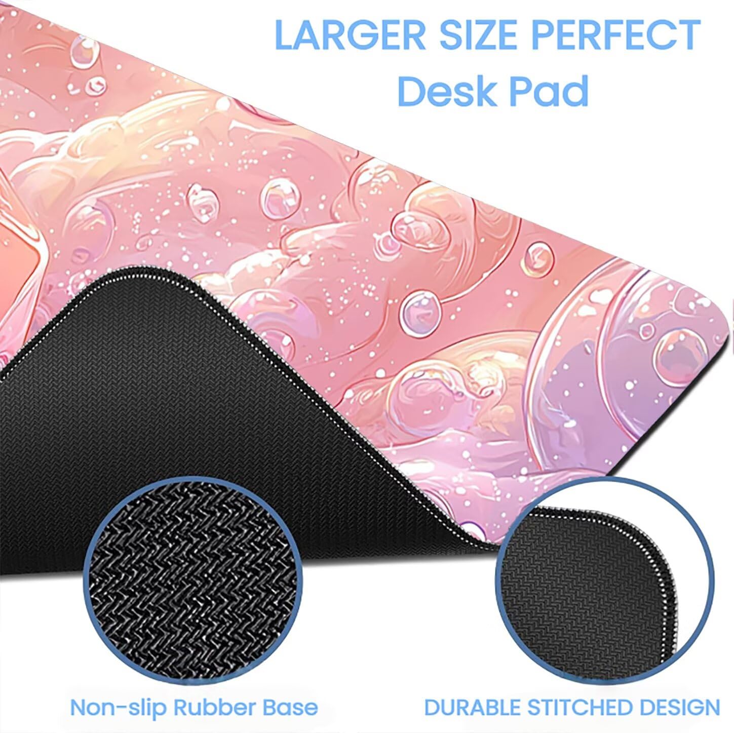 Lpfieonn Einfach Schreibtischunterlage XXL, Rosa Schreibtischunterlagen Großes, Gaming Mousepad XXL mit ernähter Rand und Rutschfeste Gummibasis, Desk Mat für PC/Laptop/Mausa 120x60cm PF-3046