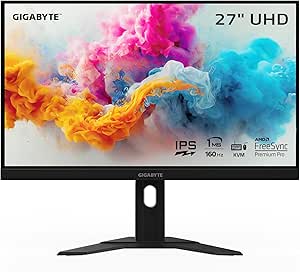 GIGABYTE M27U - 27&#34; IPS Gaming Monitor - UHD 3840x2160 - 160Hz - 1ms MPRT - AMD FreeSync Premium Pro - Type C KVM - HDMI, DP, Type C - Height Adjustable - Black (M27U-SA)