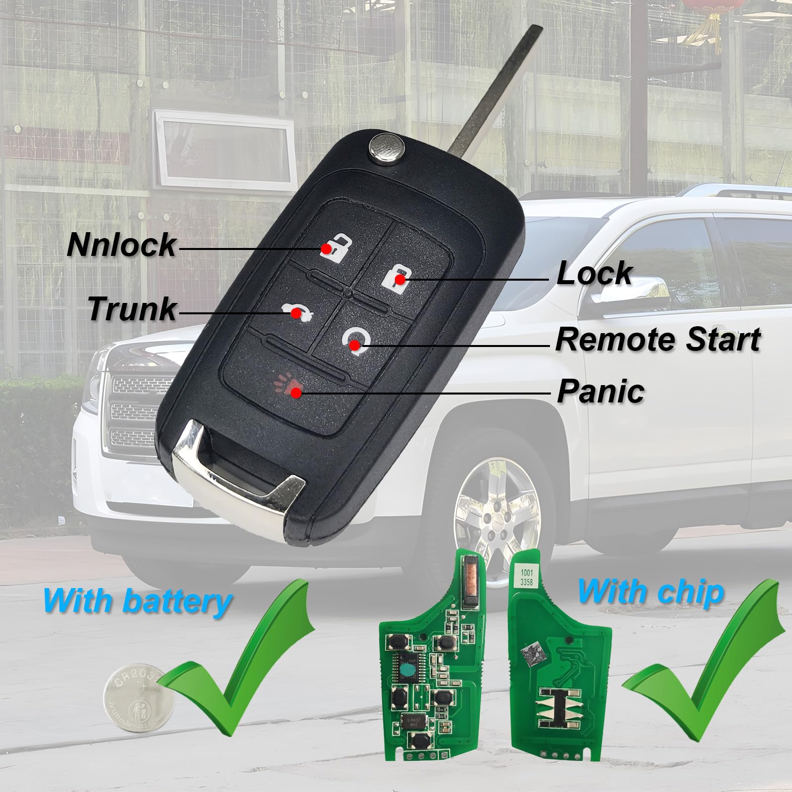 Telecomando di ricambio per telecomando senza chiave per Chevy Equinox Camaro 2010 2011 2012 2013 2014 2015 2016 2017 2018 2019 Malibu Impala Sonic Cruze GMC Terrain Buick Lacrosse Regal Verano Encore