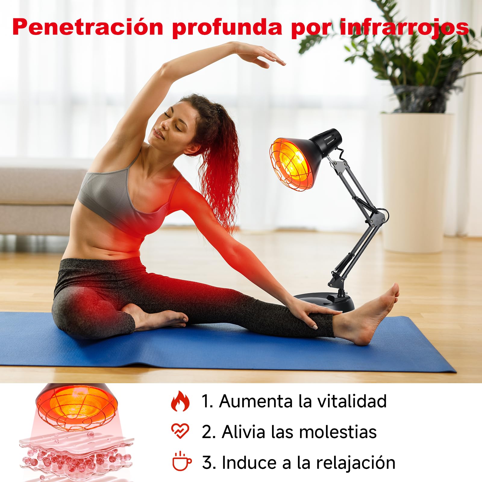 Cozion Lámpara de In frarrojos 150w, Lámpara de Luz Roja de Luz In-frarroja para El Dolor, Lámpara de Calor In-frarroja para Uso Doméstico (Negro)