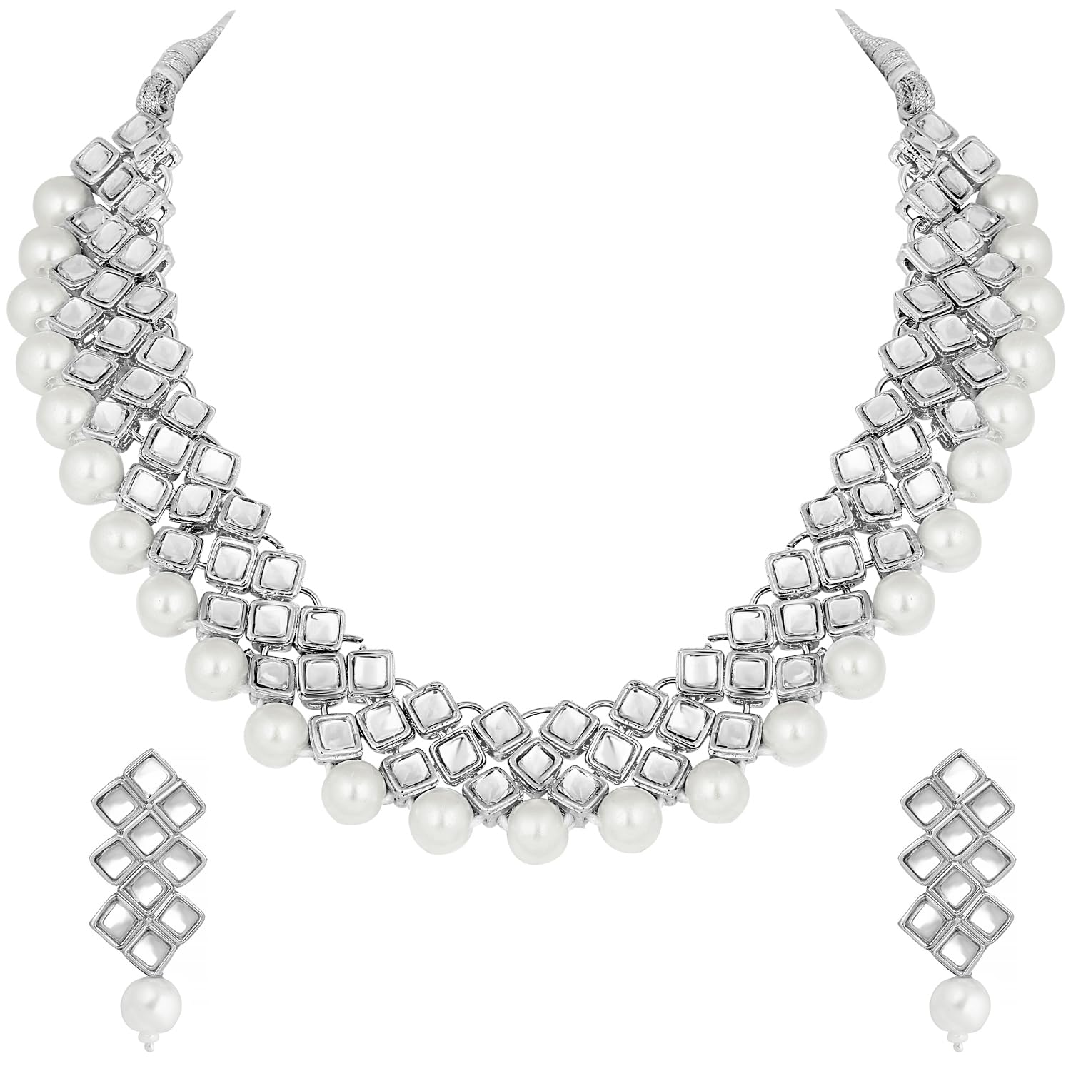 Peora Silver Plated Indian Ethnic Kundan Pearl Fancy Bridal Traditional Choker Necklace Jewellery Set with Earrings for Women (B07L4RCL2C) Amazon Price History, Amazon Price Tracker