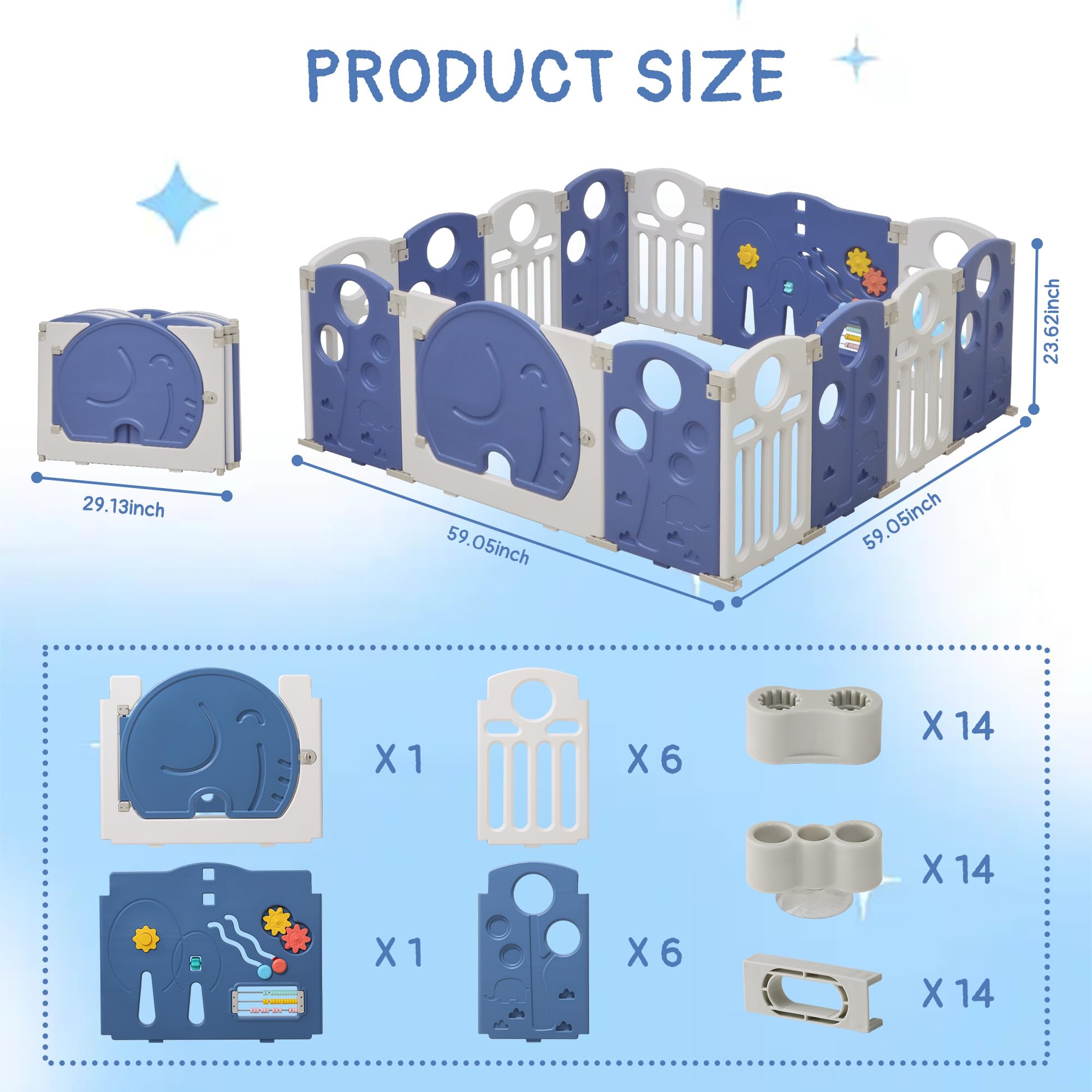 Amazon.co.jp: HAPPYMATY ベビーサークル、14パネル折りたたみ式プレイ 