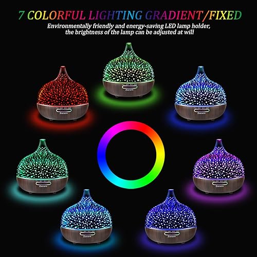 Miniatura 5 de Difusor de aceite esencial de 18.6 fl oz, humidificador de niebla fría de vidrio 3D, humidificador ultrasónico de aromaterapia con 7 luces LED que