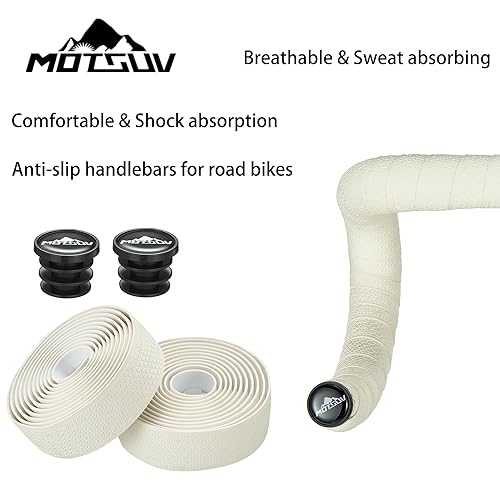 Miniatura 5 de Cinta de manillar de bicicleta, cinta de barra de bicicleta de carretera, piel sintética + EVA, agarre para mango de ciclismo, 2 rollos (blanco)