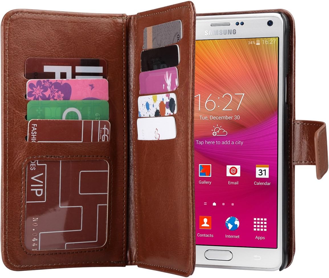 ULAK Note 4 Case, Galaxy Note 4 Case, Premium Card Slot Magnetic Hybrid Flip Wallet Case Cover for Samsung Galaxy Note 4 (Brown)