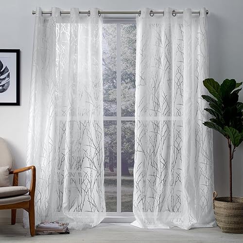 Exclusive Home Edinburgh Sheer Branch - Par de paneles de cortinas con ojales en la parte superior, 52 x 108 pulgadas, color blanco invierno Exclusive Home Edinburgh Sheer Branch - Par de paneles de cortinas con ojales en la parte superior, 52 x 108 pulgadas, color blanco invierno