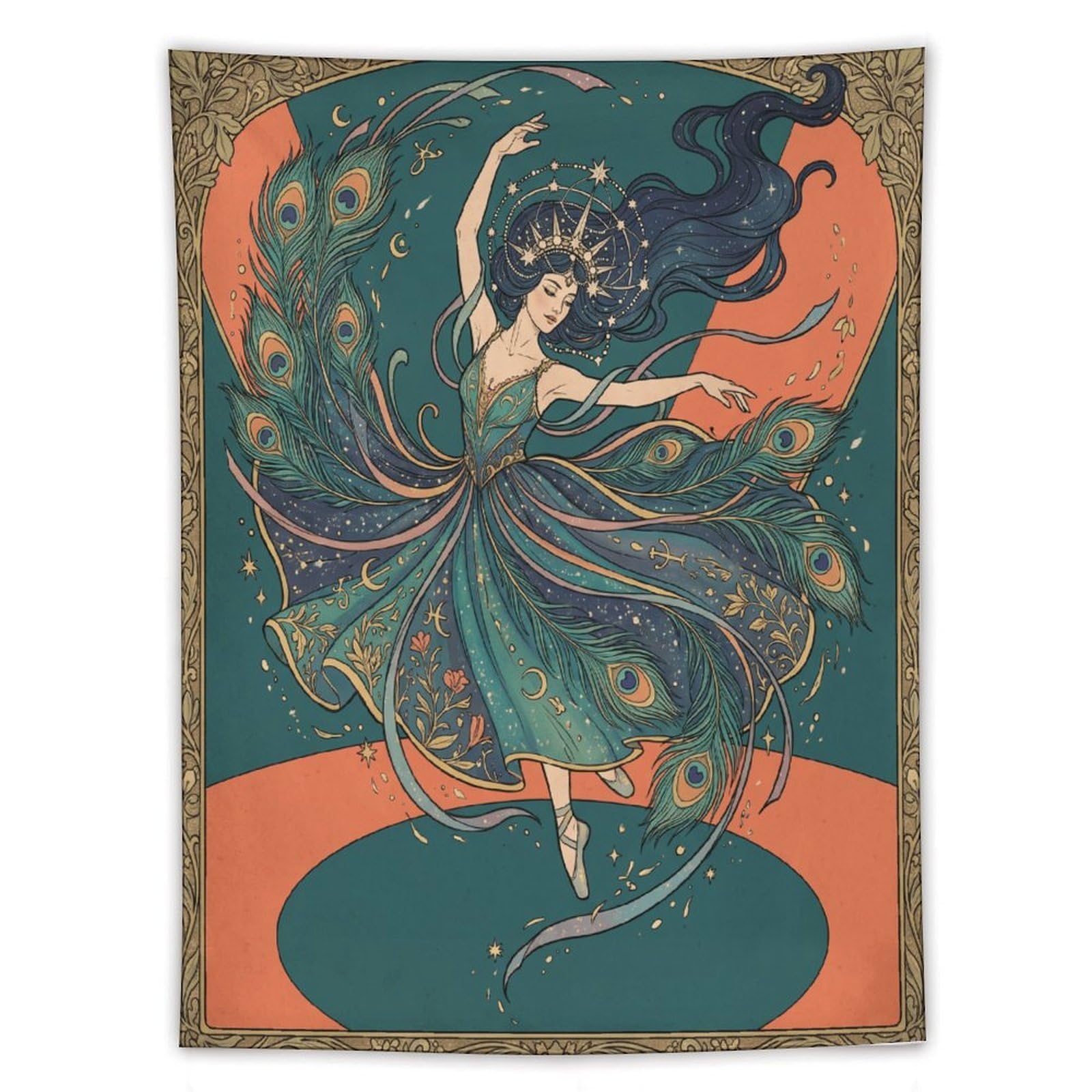 W7C8U2X3 Peacock Dancer Art Nouveau Wall Tapestry, Symbolist Art, Apartment