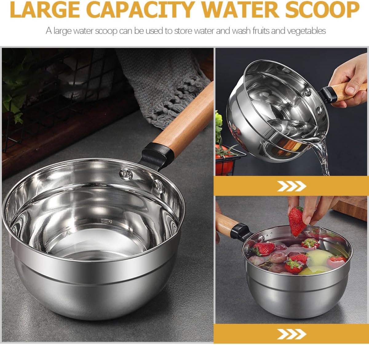 VICASKY Thickened Kitchen Water Ladle Multipurpose Wooden Scoop Household Water Spoon Convenient Ladle for Home and Restaurant Use
