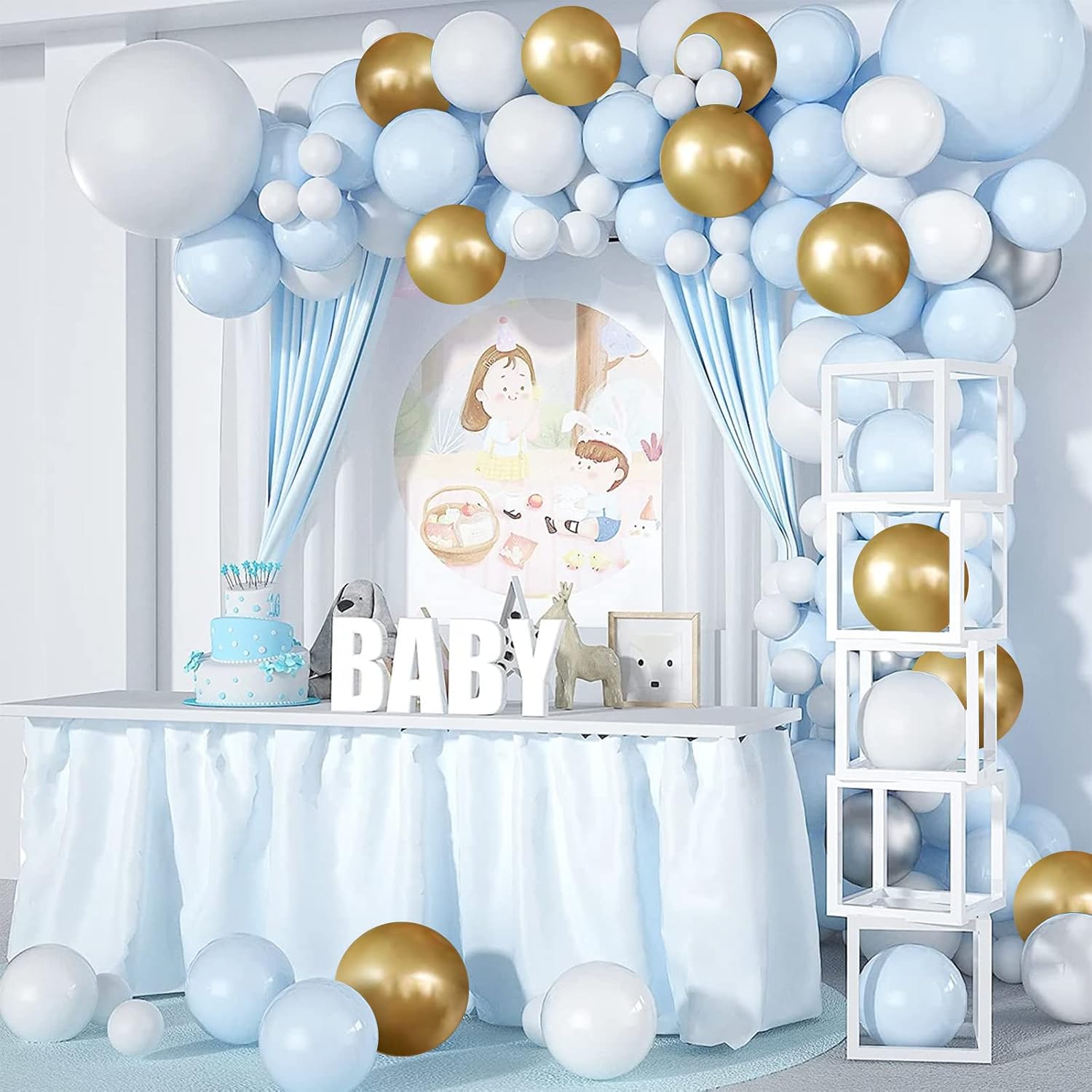 Blue Gold White Latex Balloons, 50 Pack 12 Inches light Blue Balloons Helium Balloons for Boys Baby Shower Birthday Bridal Shower Wedding Party Decorations Supplies image 5