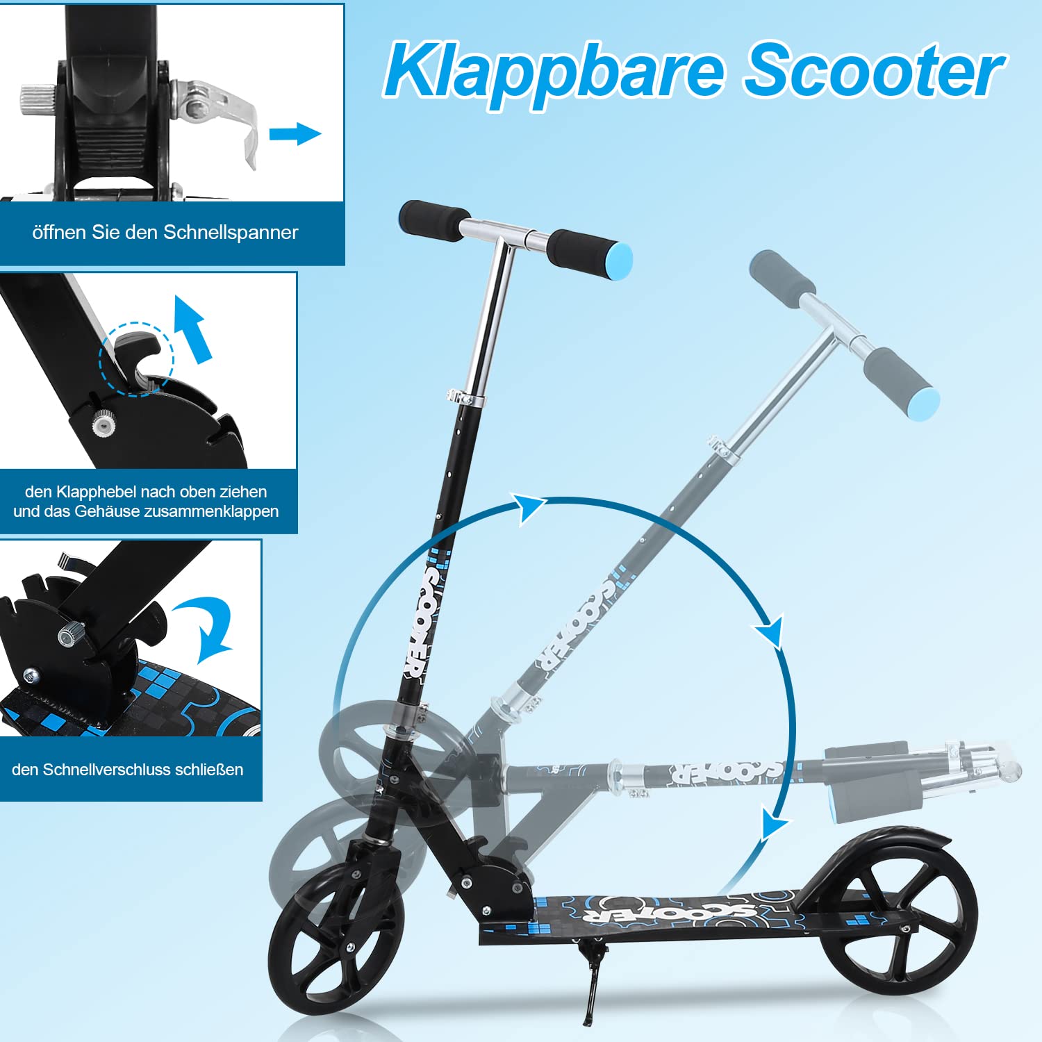 Sonnewelt Monopattino per bambini, con ruote Big Wheel, regolabile in altezza e scooter per adulti, con portata fino a 100 kg, per età 3 e superiori