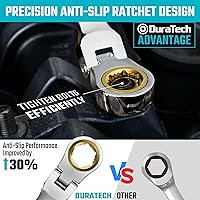 Vista 2 de DURATECH Juego de llaves de trinquete extralargas con cabezal flexible antideslizante, juego de llaves de doble caja, 6 piezas, métrica 8-19 mm