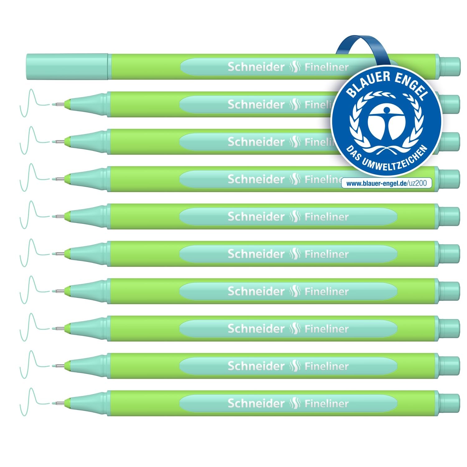 Schneider Line-Up Pastel Fineliner 0.4 mm Line Width Made of Bio-Based Plastic Awarded with The Blue Angel Pack of 10 Pastel Turquoise