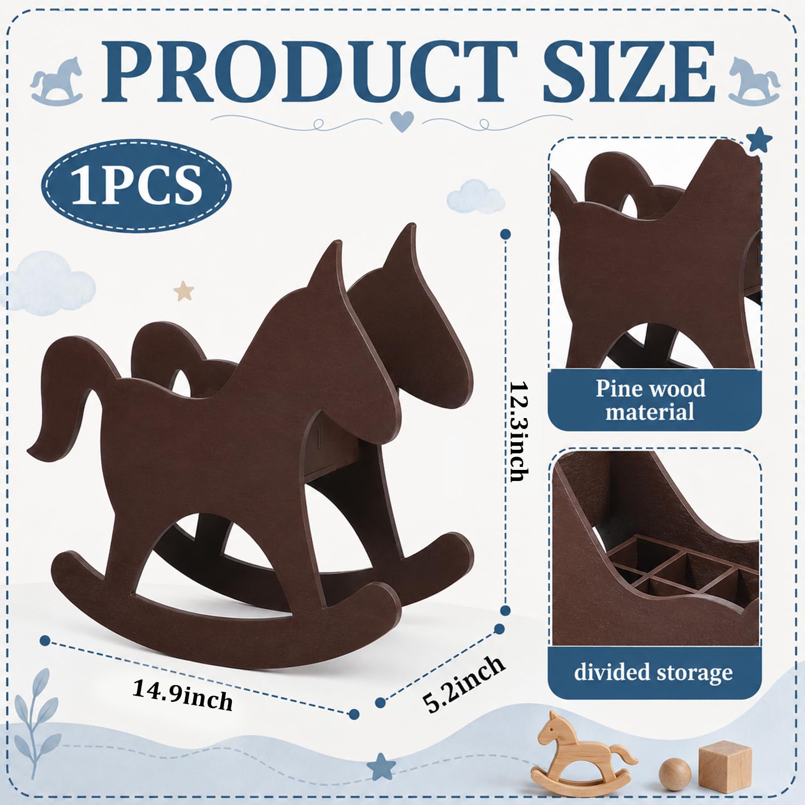 Mifoci Decorazione in legno a forma di cavallo a dondolo, 36 x 13 x 32 cm