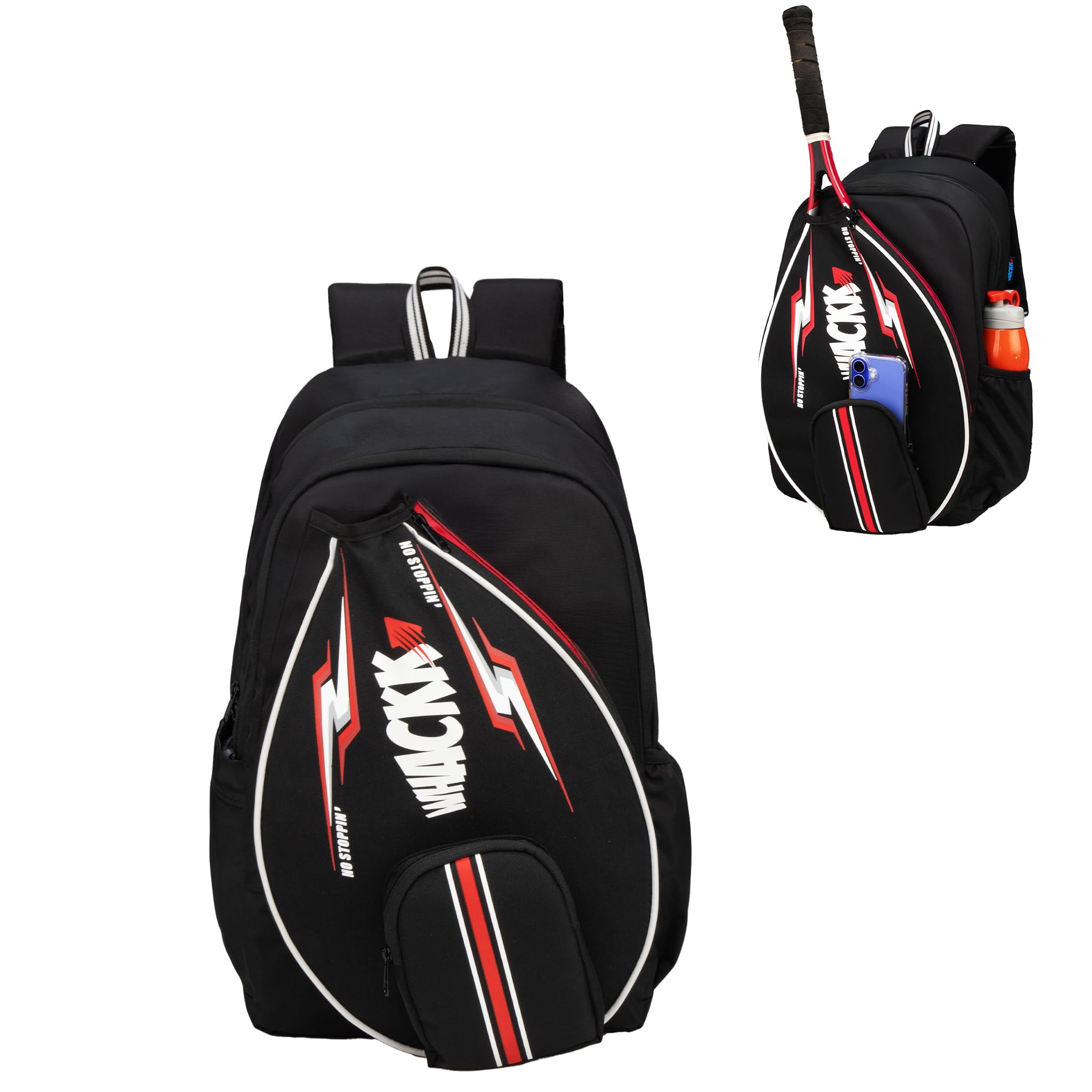 Whackk DropShot Black 32L Tennis Badminton Pickelball Squash Equipment Kit Bag | Unisex Lightwieght Backpack