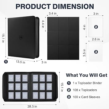 Top Loader Binder 9 Pocket, Holds 360 Toploaders, 108 Toploader INCLUDED