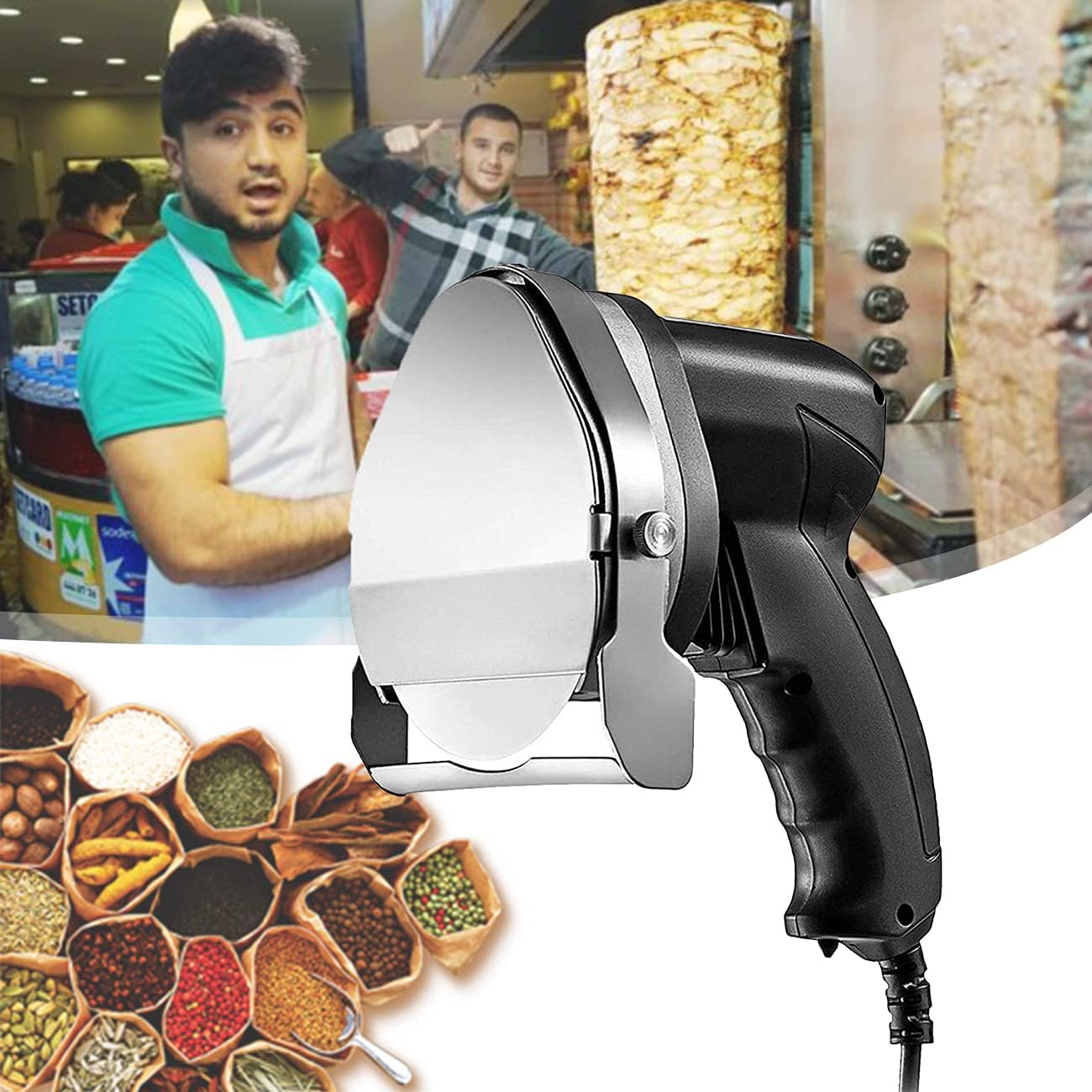 Ashtray Meat Slicer Machine, Electric 80w Electric Kebab Slicer, with Stainless Steel Blade, for Bar, Restaurant Kitchen