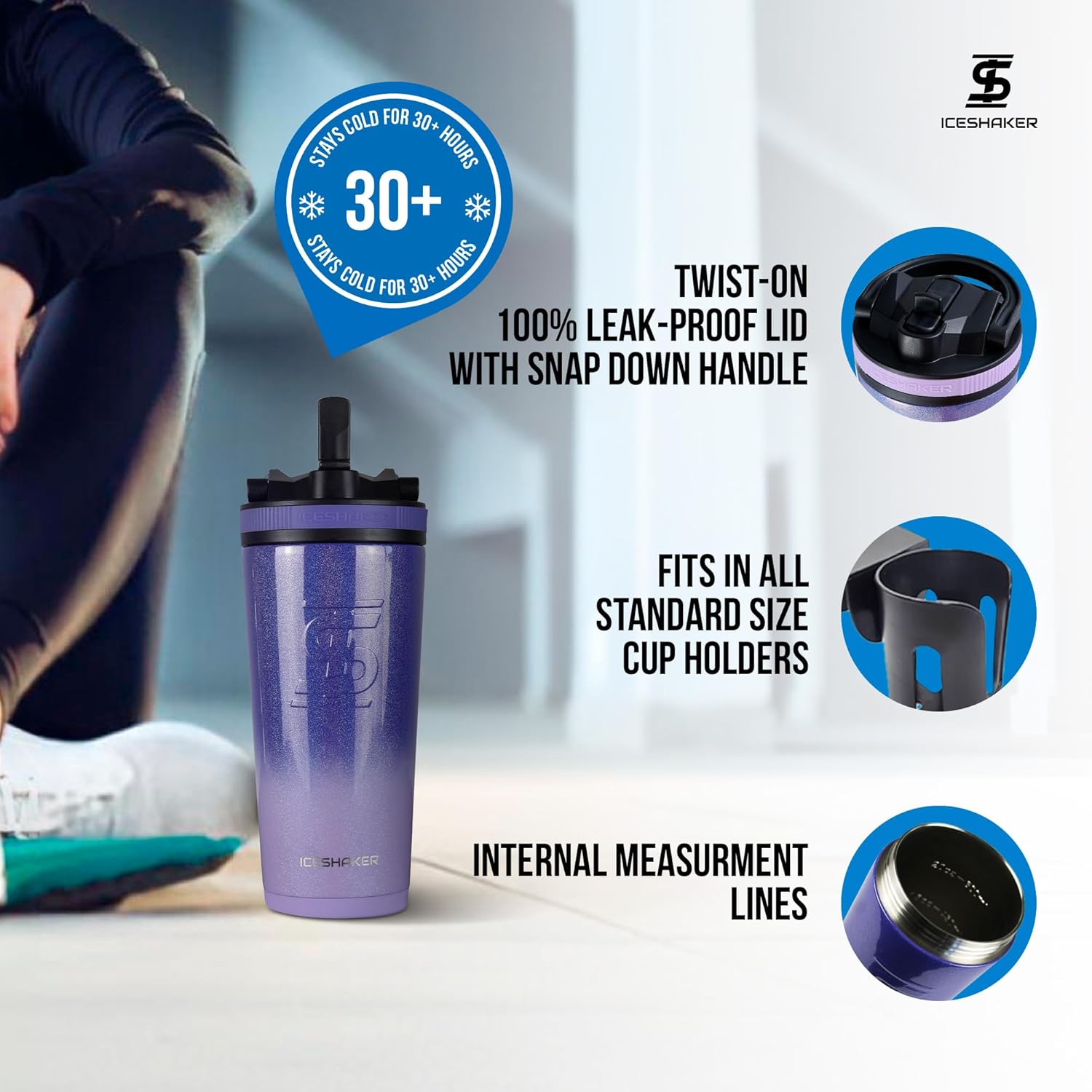 Ice Shaker Insulated Stainless Steel Sports Bottle | 26 oz, Dreaming | Stays Cold for 30+ Hours | Flip Up Sport Straw | Odor-Free Bottle for Protein Shakes, Water, Intra-Workout - Image 3