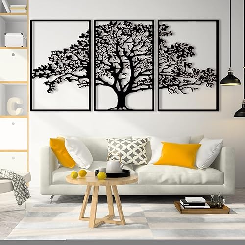 Arte de pared de metal Arte de pared de metal de árbol de la vida de 3 piezas, decoración de pared de árbol de metal grande, decoración de pared de