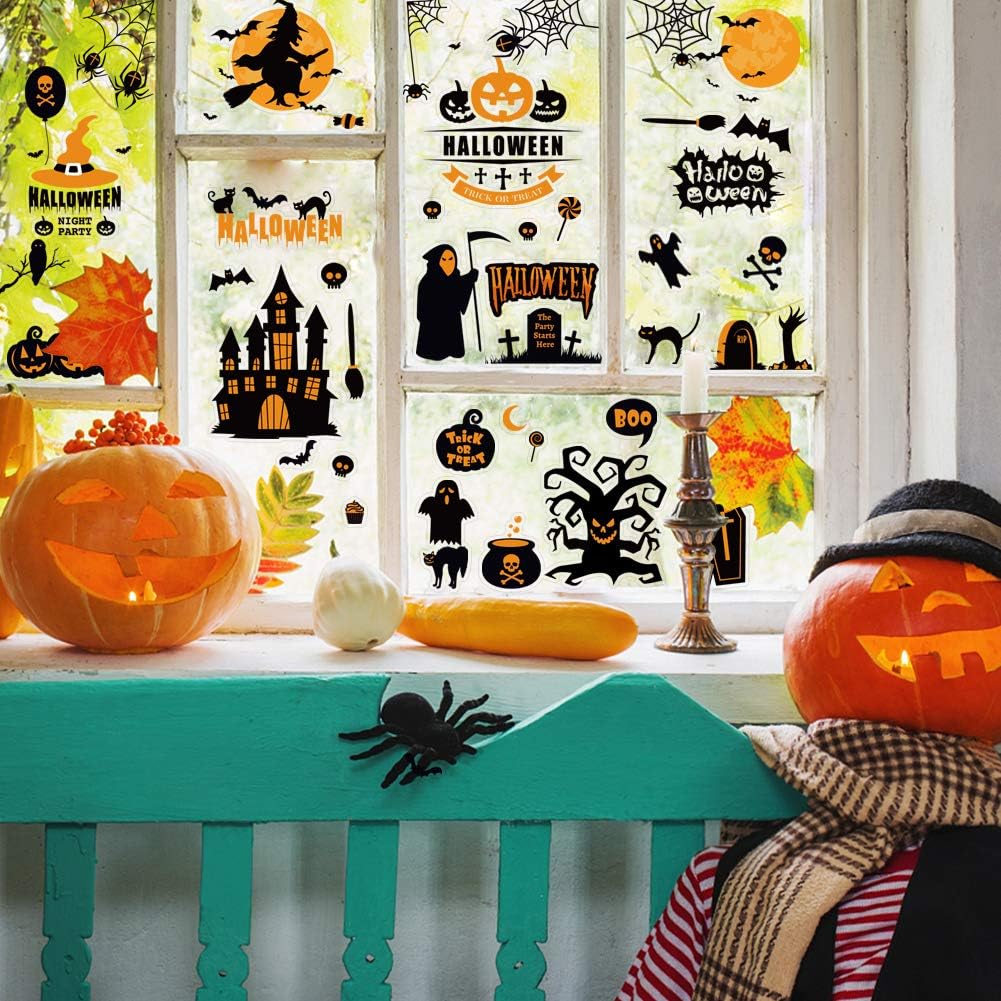 BigOtters 12 Sheets Halloween Window Clings, 192 PCS Halloween Window Stickers Halloween Window Clings Decals for Halloween Window Glass Decorations Home Holiday Decor