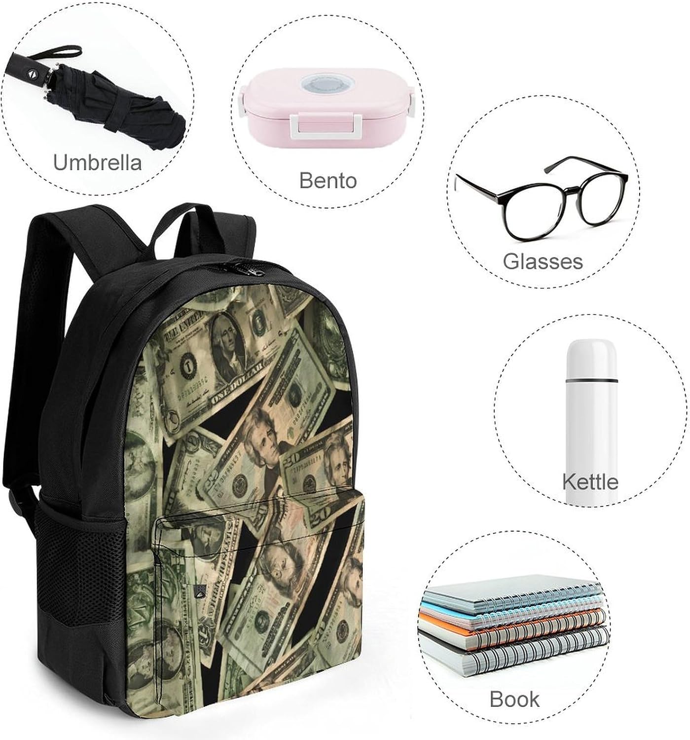 Vintage Dollar Pattern Backpack Lightweight Backpacks Work Bag