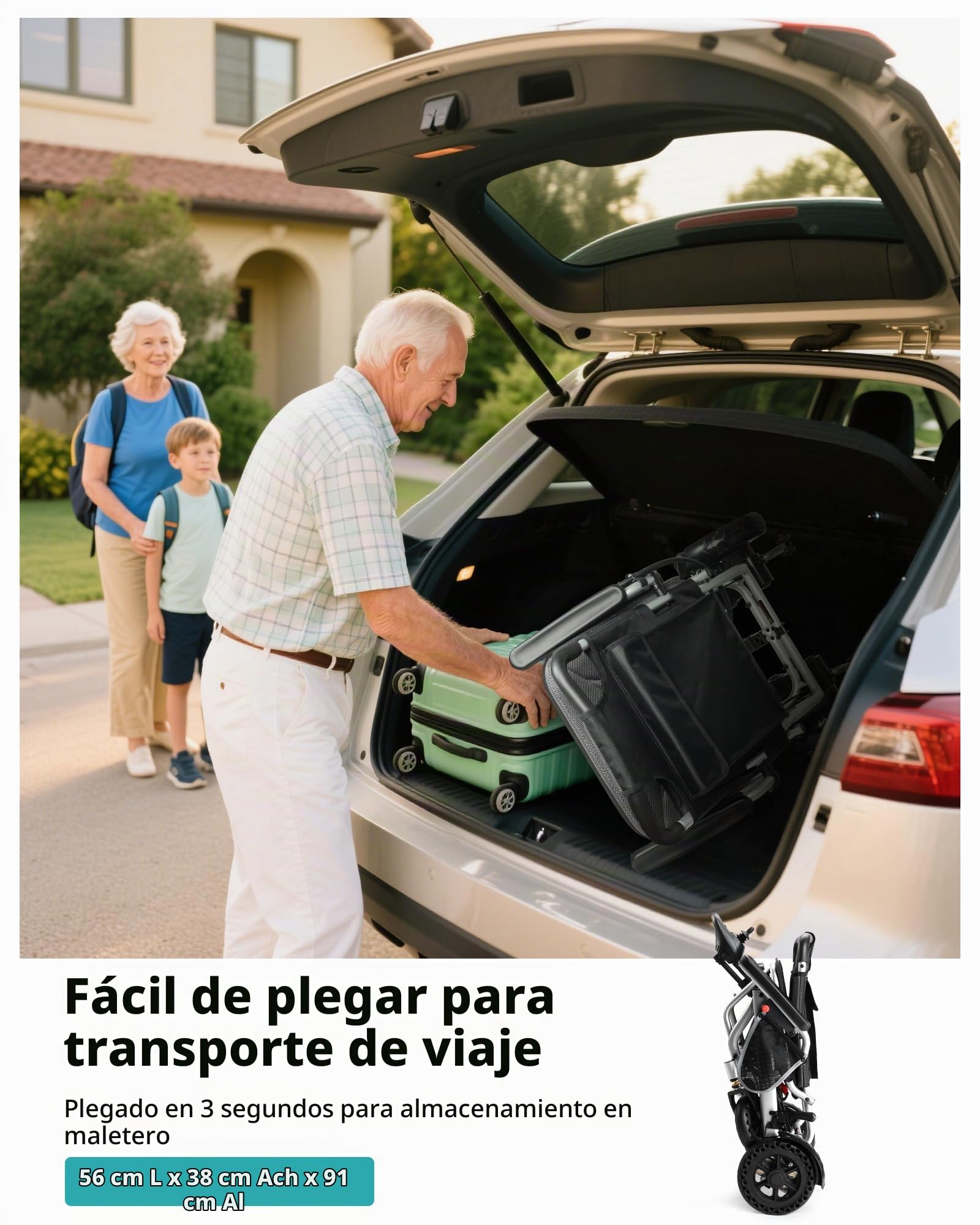 Sillas de Ruedas Eléctricas Ligeras de 15 KG para Adultos — Soporta hasta 150 KG, Autonomía de 24 KM y Apta para Viajes en Avión — Motor de 360 W para Uso en el Hogar, Exteriores y Viajes, Plata
