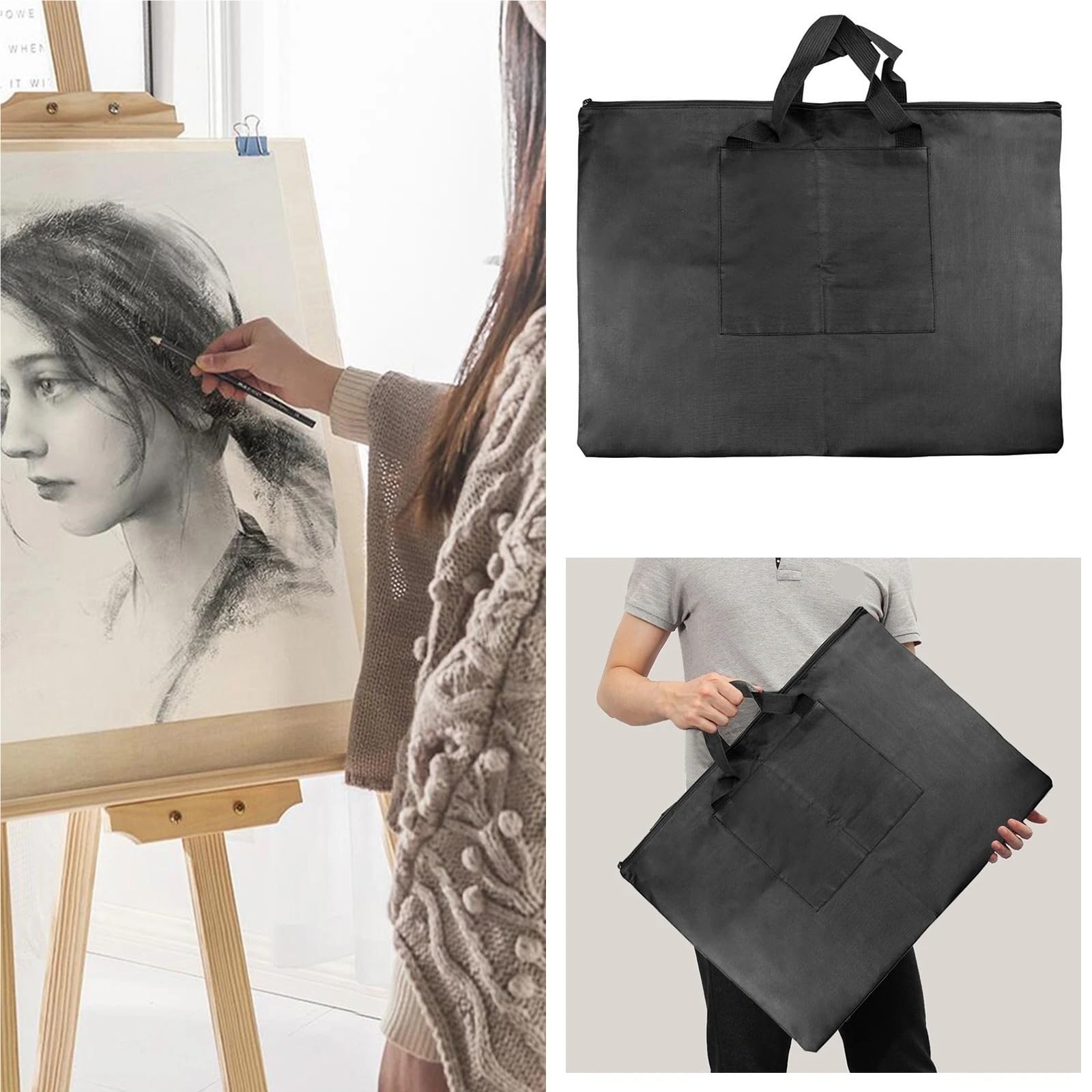 Bolsa para Portafolios De Arte Bolsa de portafolio de Arte, Bolsa for bocetos de Pintura con Bolsillo Exterior y asa, Bolsa for Tablero de Pintura for Artistas, Estudiantes, Trabajos de Arte