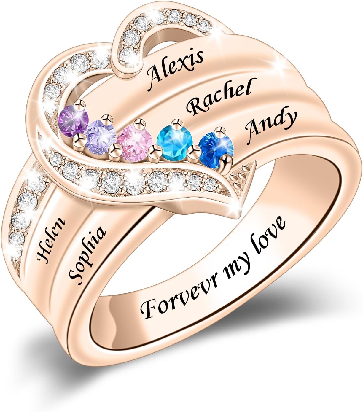 LucySky Personalized 925 Sterling Silver Mothers Ring with 1-8 Birthstones Custom Engraved Name Ring Mother's Day Christmas Anniversary Birthday Gift for Mom Grandmother Wife Daughter