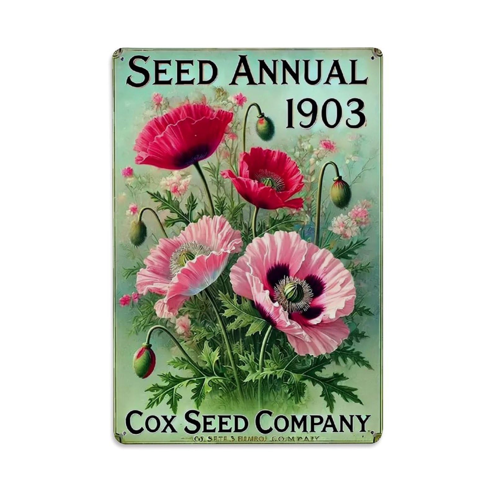 Jdfenggu Vintage Poppy Flowers Seed Annual 1903 Retro Metal Tin Sign, Decor Art Poster For Bar, Home, Man Cave, Kitchen, Laundry Room Gift 8X12inch