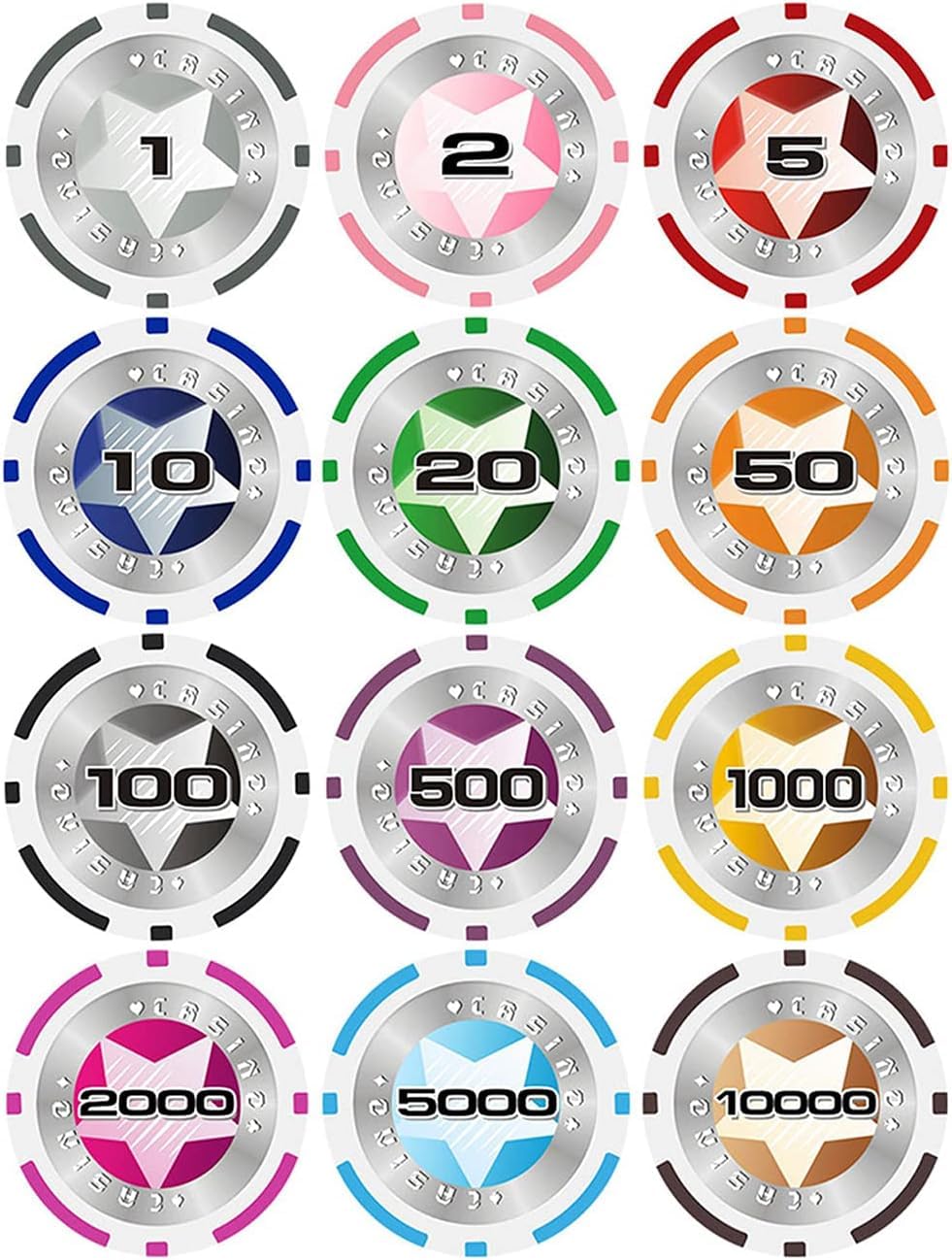 AtKits Jetons de Poker, jetons de Jeu de comptage Monte Carlo avec dénominations for Les Jeux de Casino Texas Holdem Blackjack, Jeux de Casino en céramique (Size : 25PCS $1000