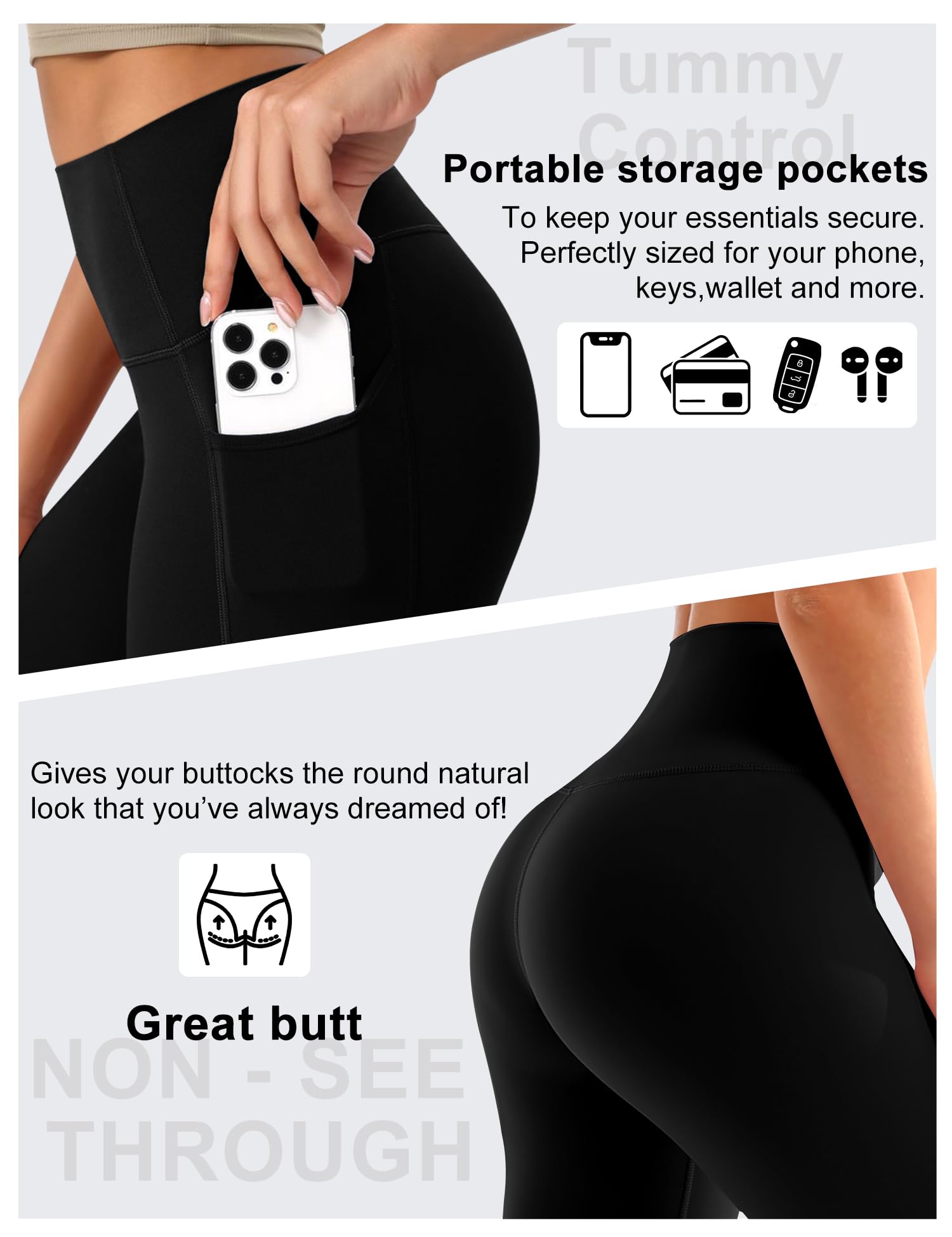 Bluemaple Leggings de cintura alta para mujer, pantalones de control de abdomen que no se transparentan, pantalones de yoga suaves para correr, talla grande, 01-one Negro, S - M