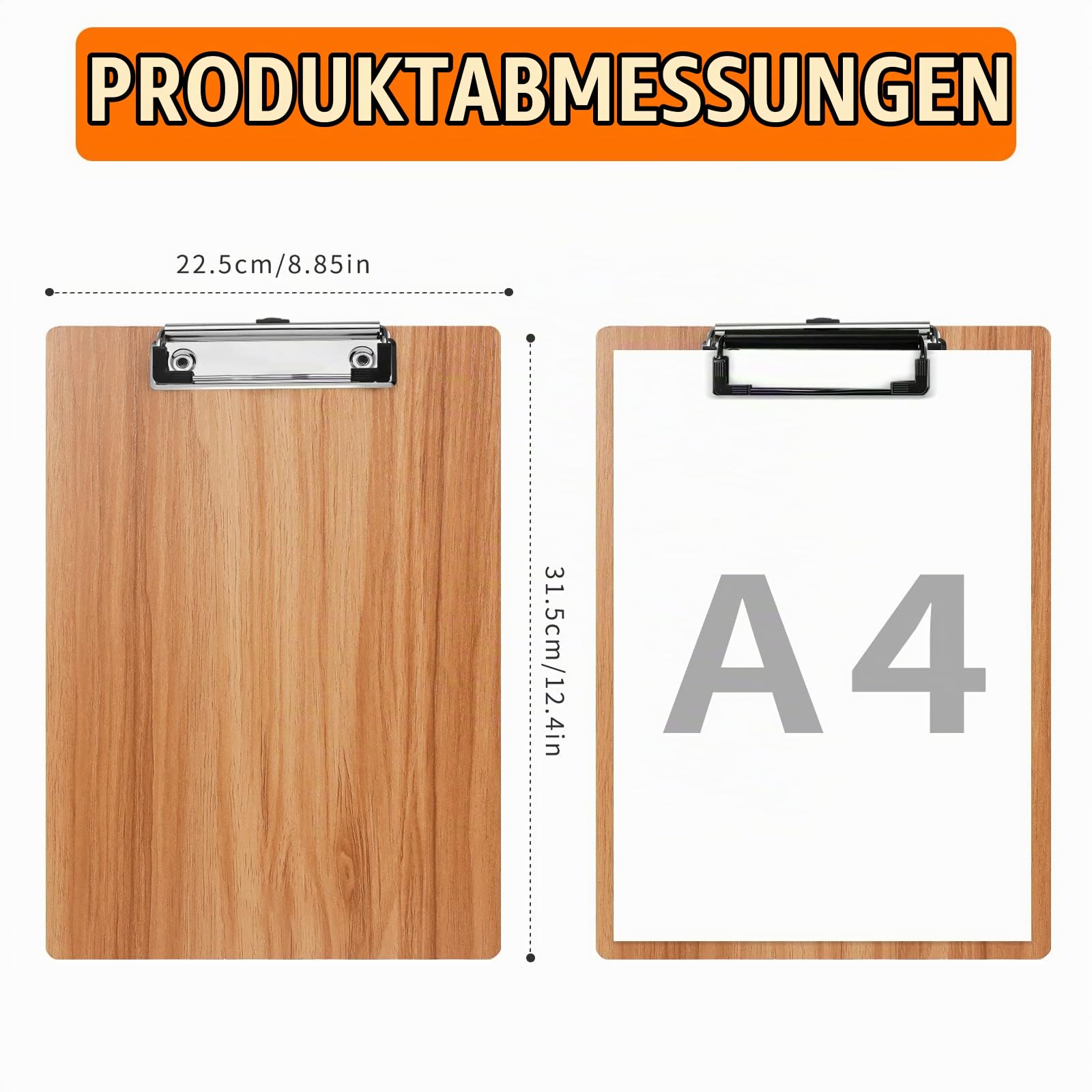 Klemmbrett Holz A4,12 Stück Schreibbrett mit Metalklemme | Schreibplatte Klemmbretter Zwischenablage
