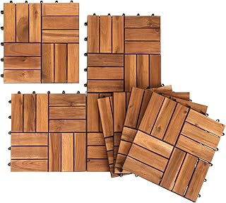 Herrselsam Holzfliesen Terrassenfliesen, 30x30 cm Holzfliesen aus Akazien Holz, 12 Latten Fliese 1m², Bodenfliesen geeignet als Terrassenfliesen und Balkonfliesen(11 Stück)