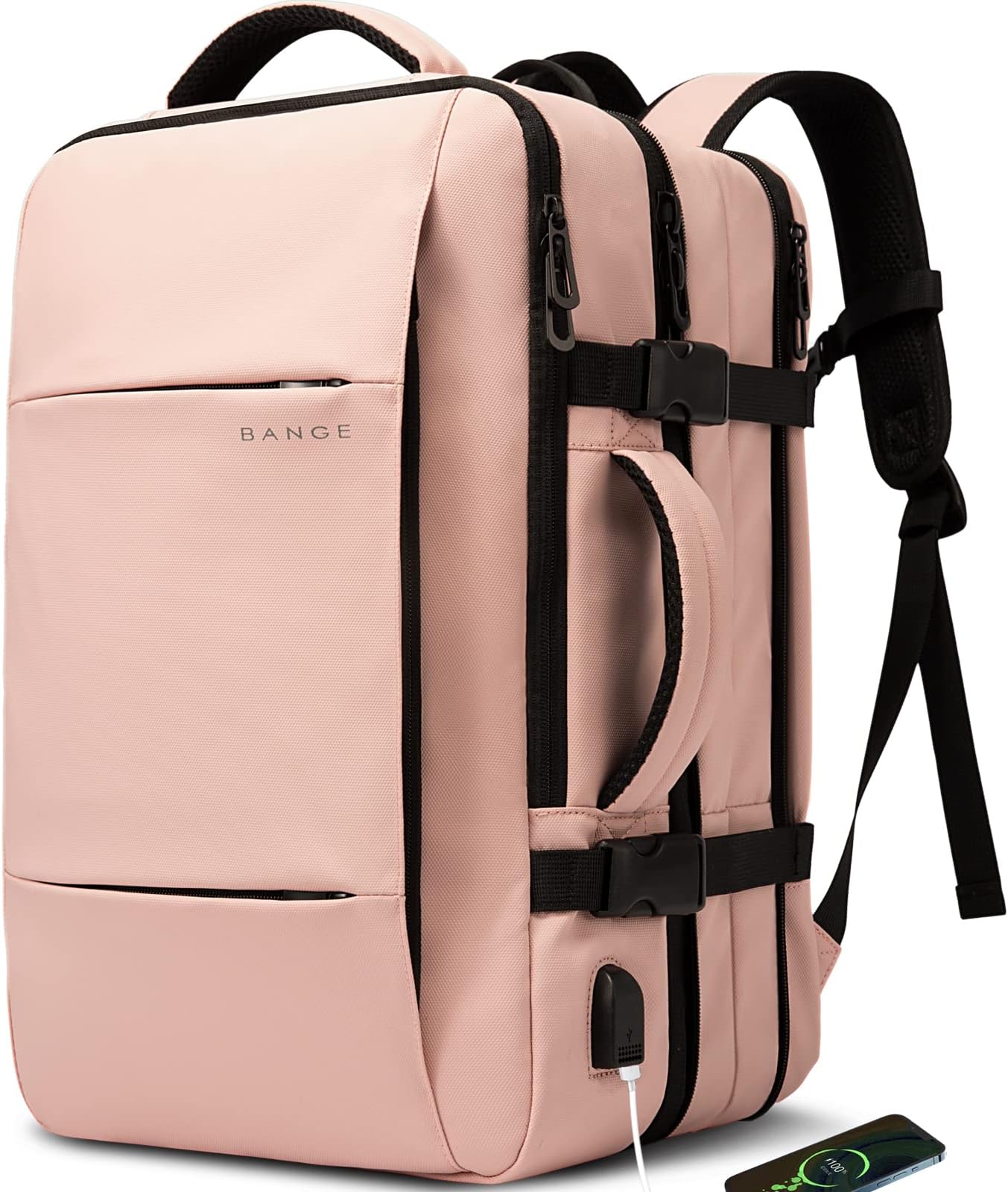 BANGE Travel Backpack, Carry On Backpack Durable Convertible Duffle Bag Fit for 17.3 Inch Laptop for Men and Women…, Pink(35l), Medium, Causal
