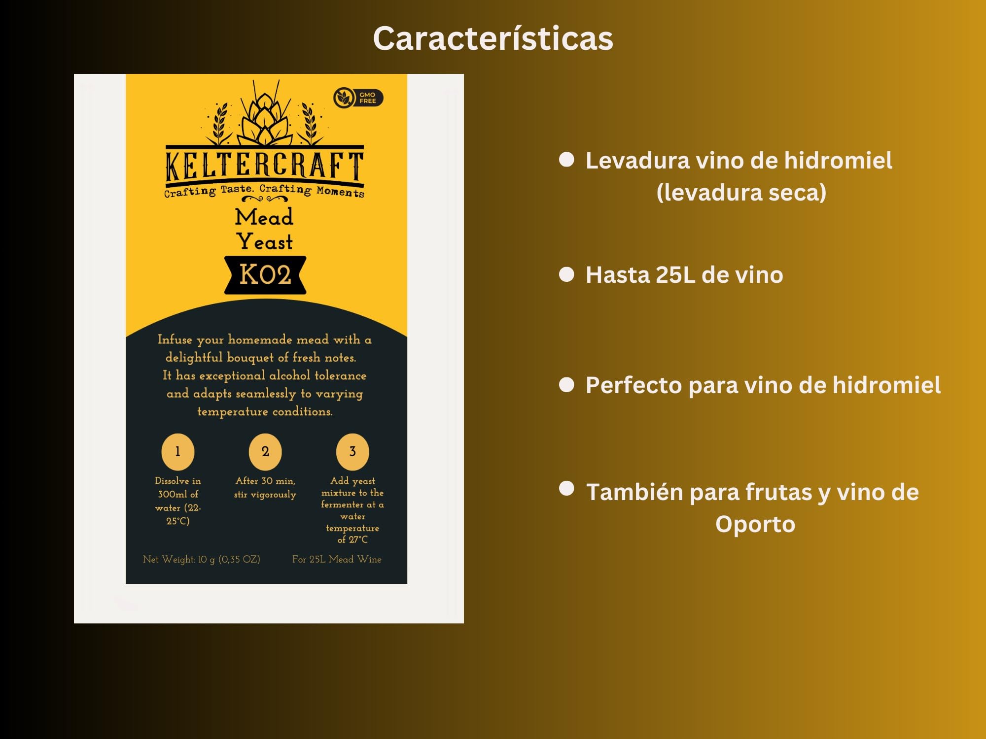 Keltercraft K02 Levadura de Hidromiel Vino [10g: Para 25L] | ¡Crea tu propio vino de hidromiel!