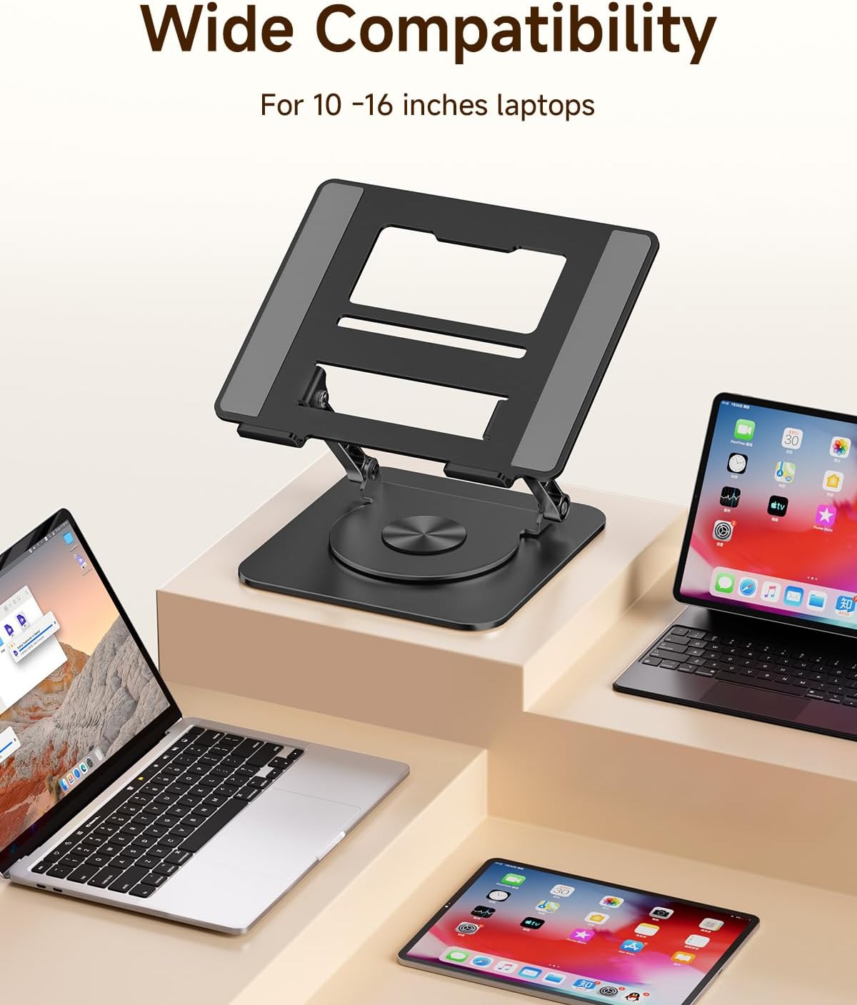 MCHOSE Laptop Stand for Desk, Ergonomic Laptop Riser with 360° Rotating Base, Foldable Notebook Computer Holder Stand Compatible with MacBook Air Pro, Dell XPS, More 10-15" Laptops, Black