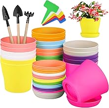 Hahood 20 Pack Plastic Planters 4 Inch Plant Flower Pot with Trays, Seedlings Nursery Pots Planter Flower Container Seed Pots for Seedling, Transplanting, Cutting, Assorted 10 Colors
