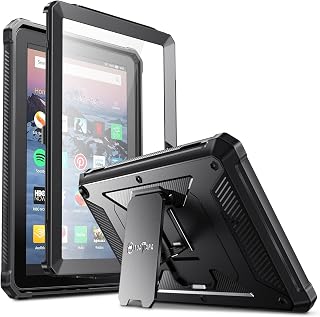 Fintie Case for All-New Fire HD 8 & Fire HD 8 Plus Tablet (12th Generation, 2022) -[Tuatara] Rugged Unibody Hybrid Bumper Shockproof Kickstand Cover with Built-in Screen Protector (Black)