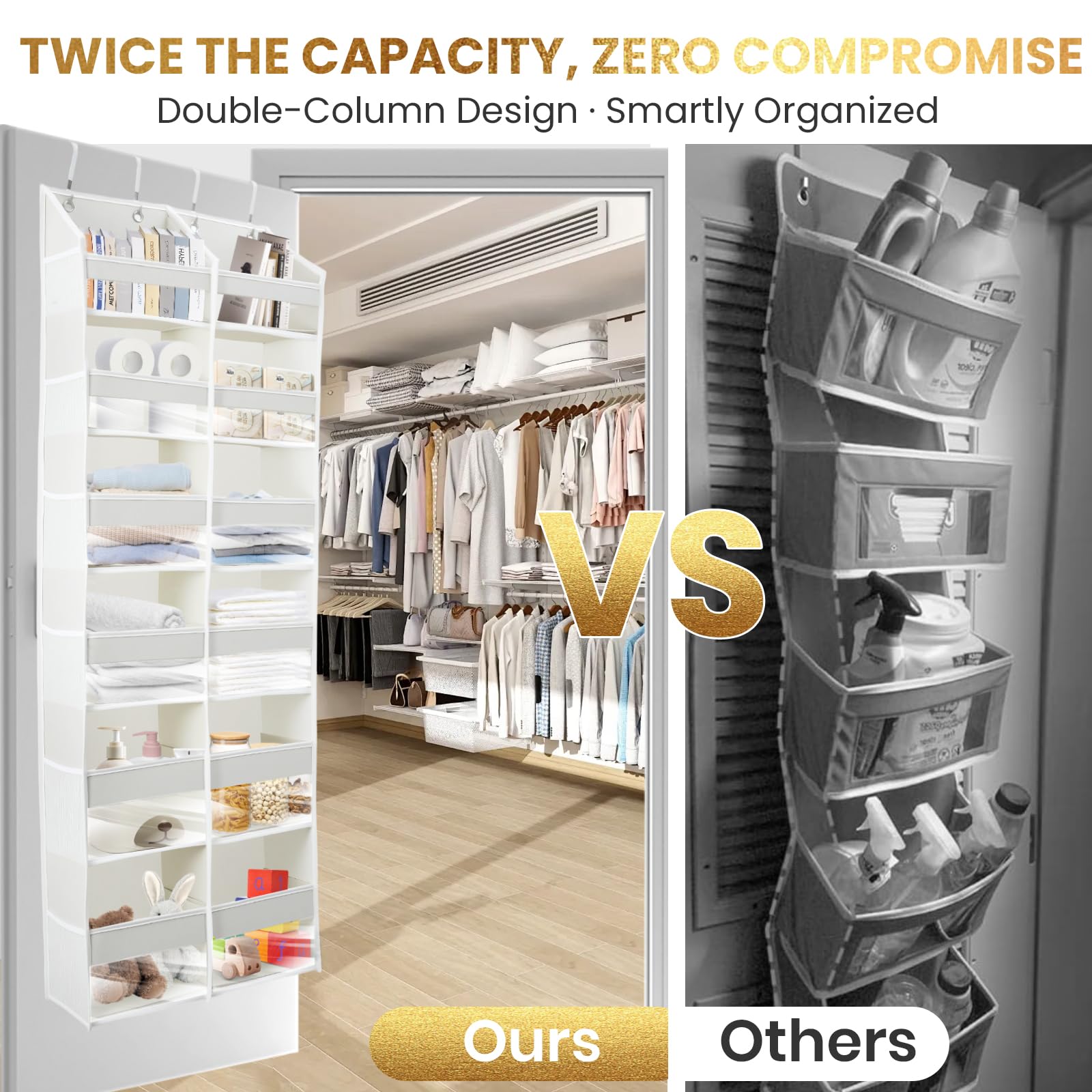 HOMELUX THEORY Organizer da appendere alla porta, extra largo, per camera da letto e cameretta dei bambini, 1 pezzo, grigio scuro