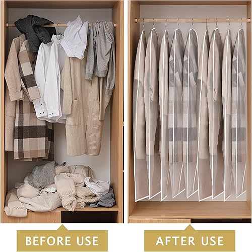 Miniatura 4 de WWW - Bolsas de ropa para colgar ropa, bolsa transparente de 5 piezas, bolsa de plástico a prueba de polvo, funda de polvo para ropa, bolsas de