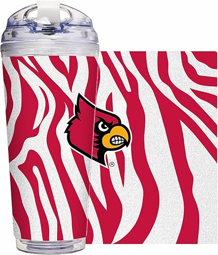 Miniatura 211 de Rico Industries NCAA - Vaso de acrílico con purpurina de 24 onzas con tapa con bisagras, vaso de doble pared con licencia oficial y popote Brillo