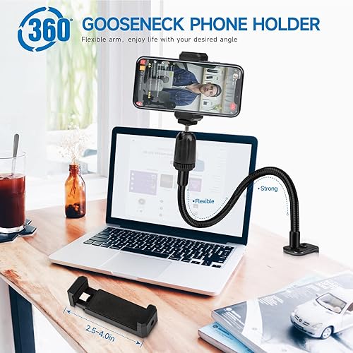 Miniatura 6 de Soporte de micrófono de 13 pulgadas, soporte de micrófono de escritorio flexible de cuello de cisne, soporte de micrófono multifunción con clip de