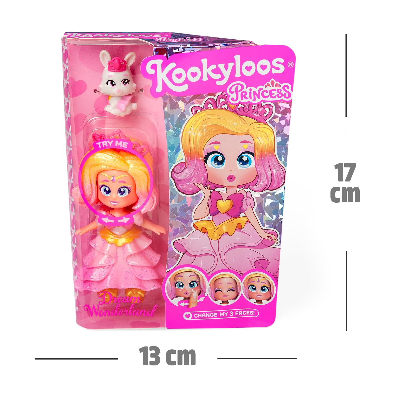 KOOKYLOOS Seria Princess DREAM WONDERLAND – Kolekcjonerska laleczka z serii Princess. Zawartość: 1 laleczka, 1 zestaw strojów i butów,1 akcesorium oraz 1 zwierzątko. 1 laleczka, 3 różne minki!