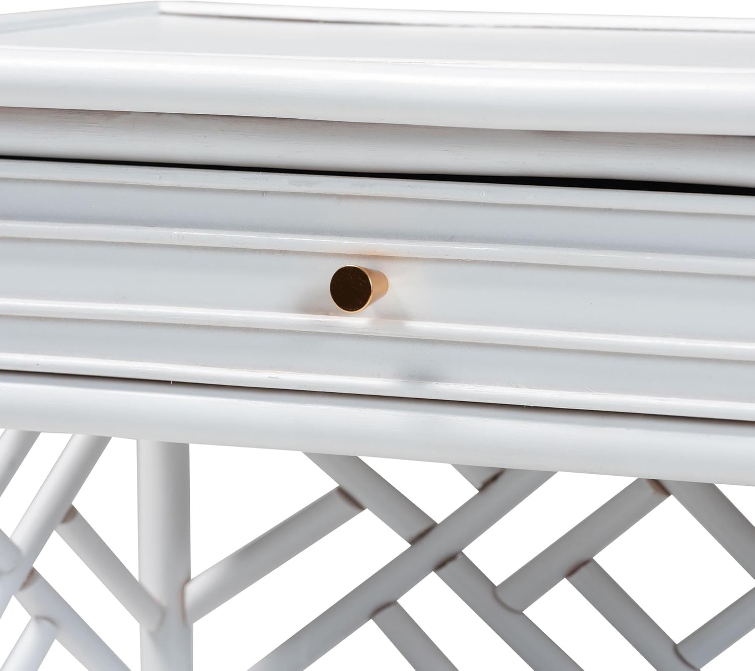 bali & pari Tiaret Natural Rattan Nightstand with Drawer and Shelves – Chippendale-Style Bedside Table for Bedroom or Coastal Living Spaces, White, 1-Drawer, 24-inch Wide