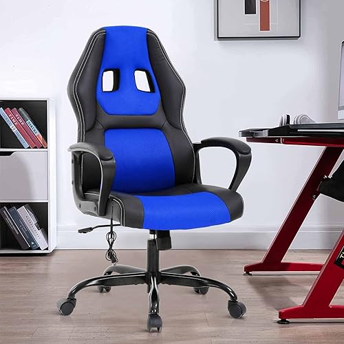 Silla de oficina para juegos de PC, silla de oficina con reposapiés y almohada lumbar de masaje, silla de videojuegos, silla de computadora