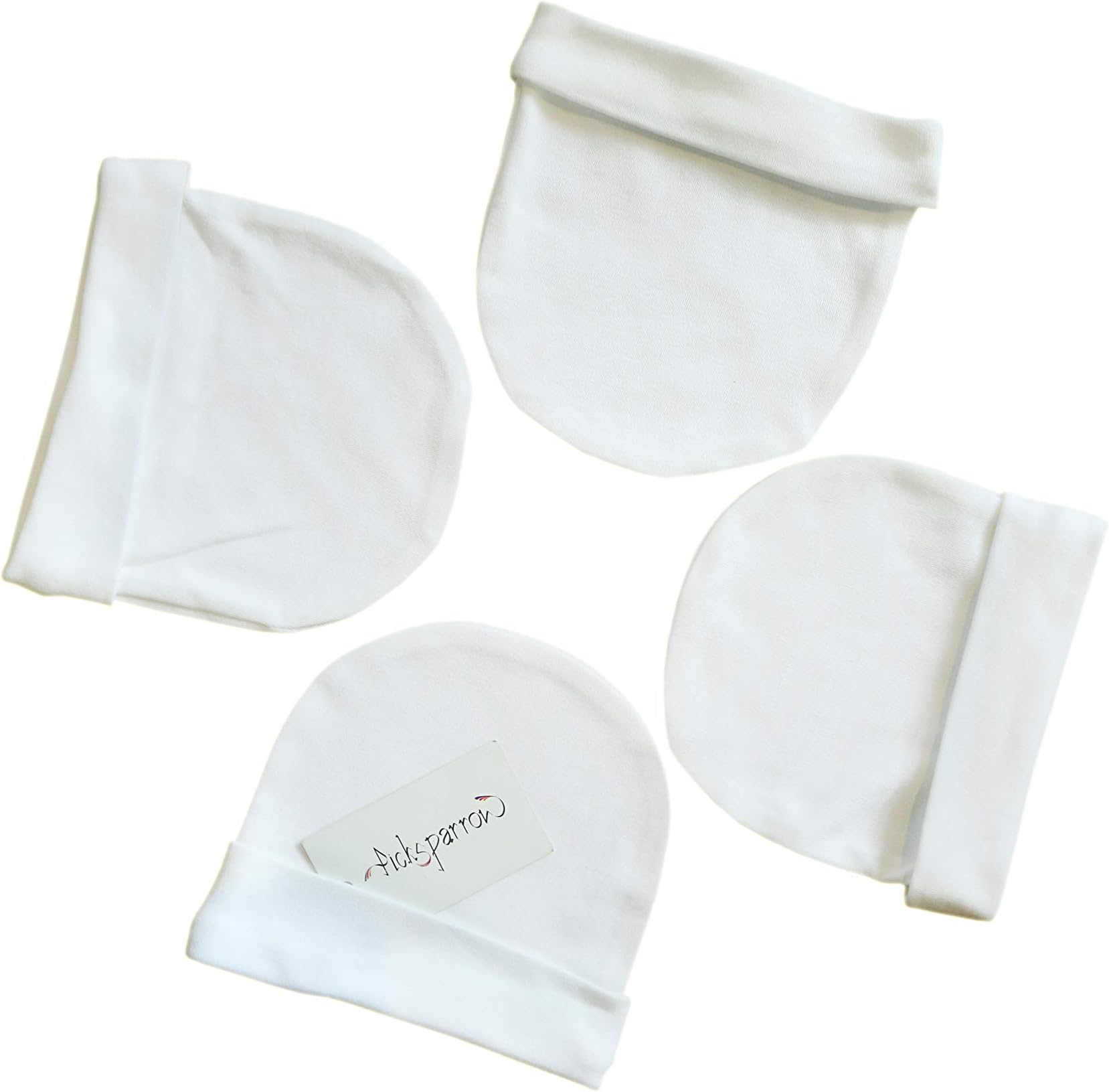 Picksparrow Unisex-Child Soft Cotton Newborn Baby Caps Set/Newborn Essentials (Solid White, Pack of 4) (0-3 Months)