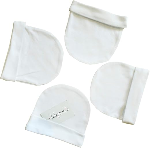 Picksparrow Unisex-Child Soft Cotton Newborn Baby Caps Set/Newborn Essentials (Solid White, Pack of 4) (0-3 Months)