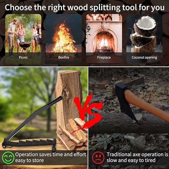 Wall Mounted Kindling Splitter Firewood Kindling Splitter - Portable Manual Fire Wood Kindling Splitter Firewood Cutter Heavy Duty Log Splitter Wood Splitter for Indoor Outdoor003